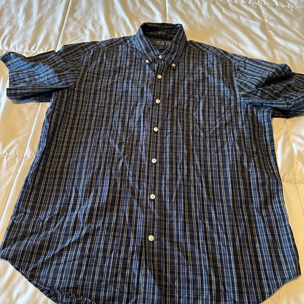 Northcrest Navy and White Checkered Button Down Shirt